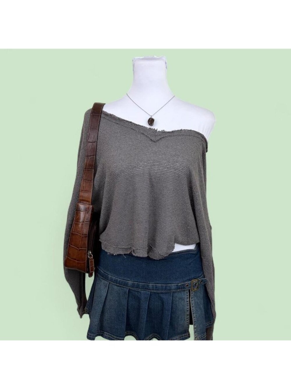 gray netted grunge cropped sheer lightweight sweater